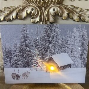 Winter Cabin Light-Up Canvas Wall Art - Snowy Forest Scene